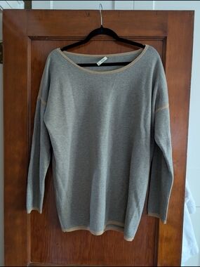 MaxMara Wool Cashmere Blend Gray And Camel Boatneck Sweater Size XL